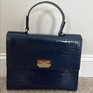 Navy Blue Crocodile Embossed Handbag Kate spade